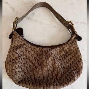 Authentic vintage Dior brown  canvas & leather Shoulder Bag Dior logo